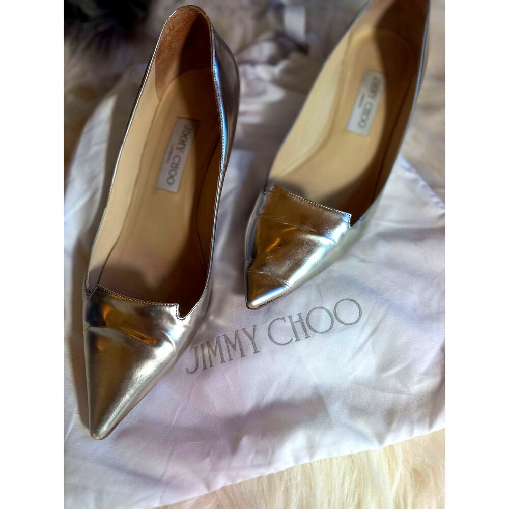 Jimmy Choo Silver Kitten Heels – Elegant & Durable w/Protectors 9